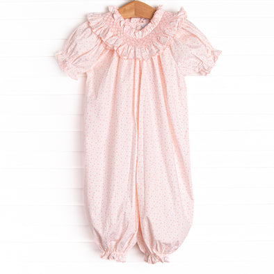 Powder Pink Petals Smocked Romper, Pink