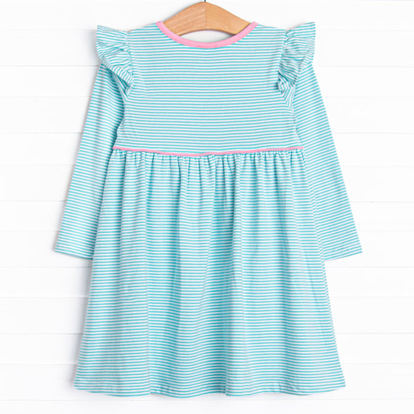 Everly Long Sleeve Dress, Pink and Mint Stripe