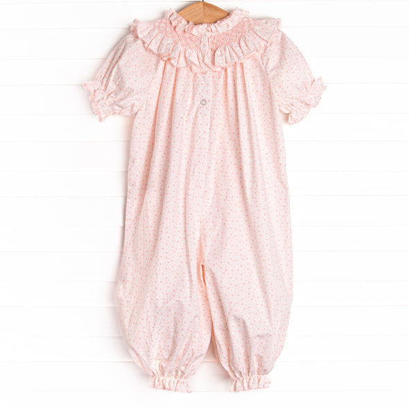 Powder Pink Petals Smocked Romper, Pink