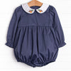 French Knot Mallard Embroidered Girl Bubble, Navy