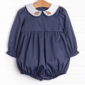 French Knot Mallard Embroidered Girl Bubble, Navy