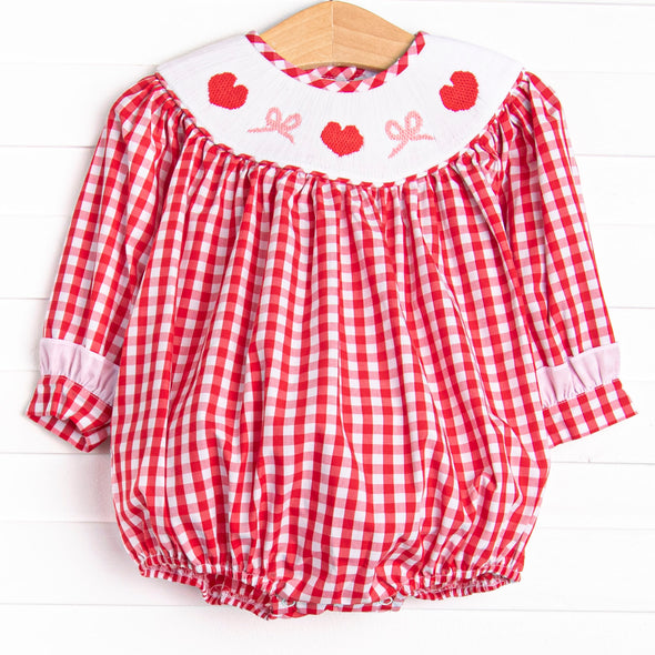 Romance and Ribbons Smocked Bubble, Red