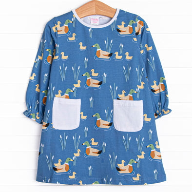 Ducks in a Row Pocket Dress, Blue