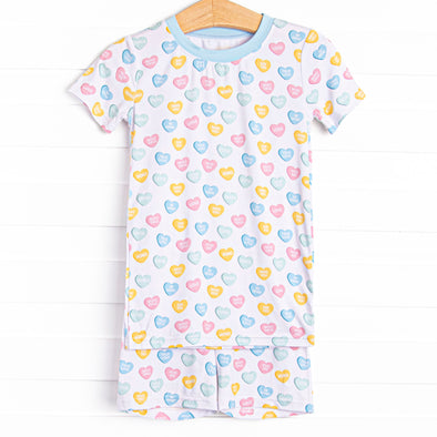 Candy Hearts Bamboo Pajama Short Set, Blue