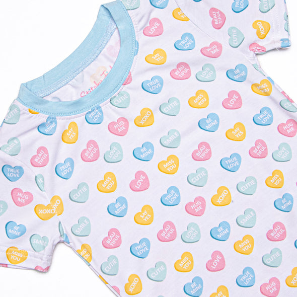 Candy Hearts Bamboo Pajama Short Set, Blue