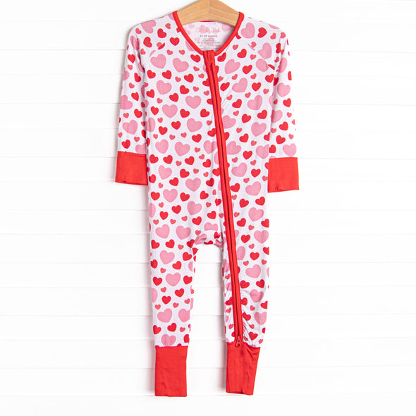 Bubbly Hearts Bamboo Zippy Pajama, Pink