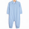 Levi Long Romper, Medium Blue Stripe