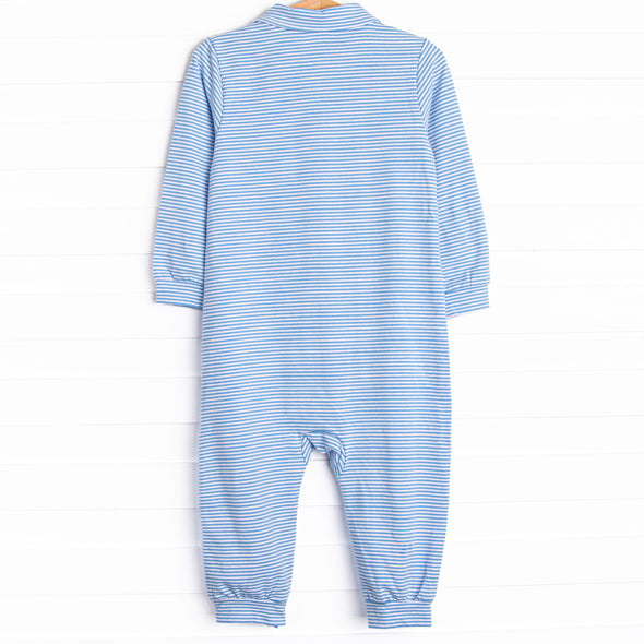 Levi Long Romper, Medium Blue Stripe