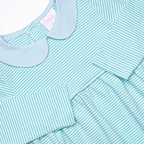 Elliot Long Sleeve Bubble, Blue and Mint Stripe