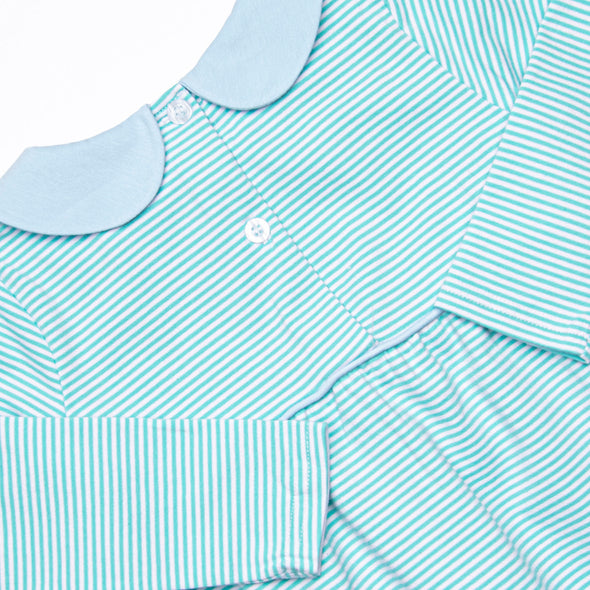 Elliot Long Sleeve Bubble, Blue and Mint Stripe