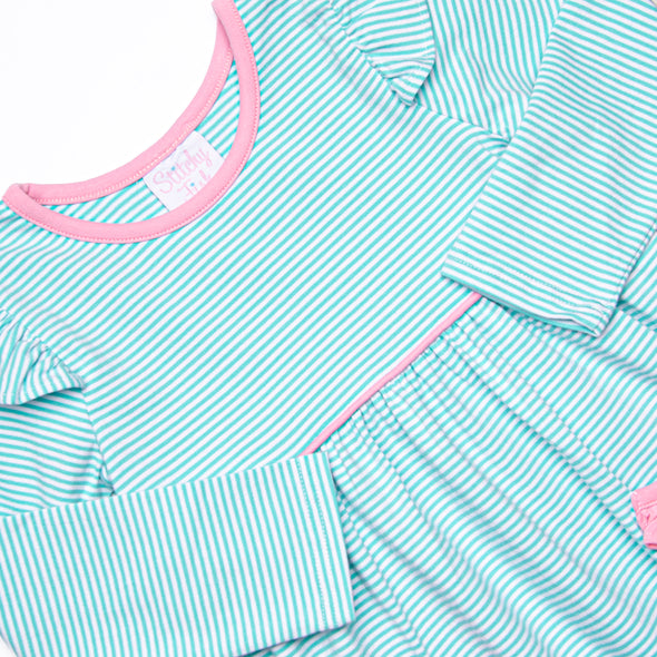 Everly Long Sleeve Dress, Pink and Mint Stripe