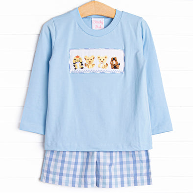 Pride Land Pals Smocked Long Sleeve Short Set, Blue