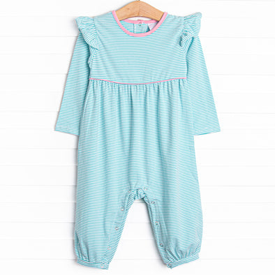 Gracie Romper, Pink and Mint Stripe