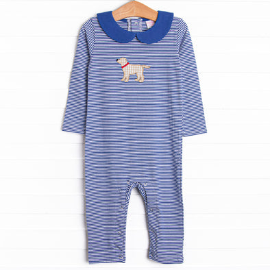 One Lucky Pup Applique Romper, Blue