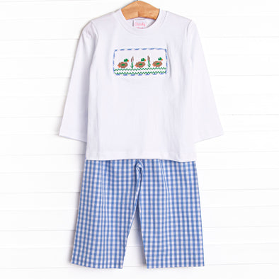 Pond Paddlers Smocked Pant Set, Blue