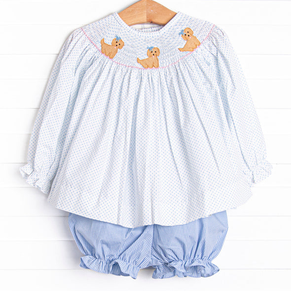 Pampered Pups Smocked Bloomer Set, Blue