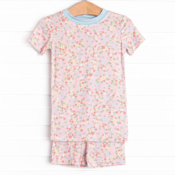 Summer Flowers Bamboo Pajama Short Set, Pink