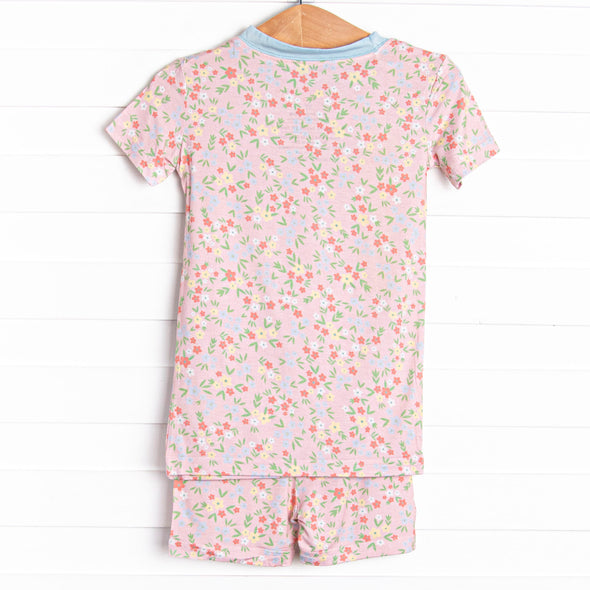 Summer Flowers Bamboo Pajama Short Set, Pink