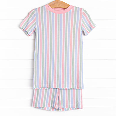 Slumber Party Stripes Bamboo Pajama Short Set, Pink