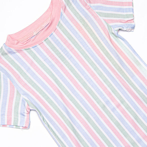 Slumber Party Stripes Bamboo Pajama Short Set, Pink