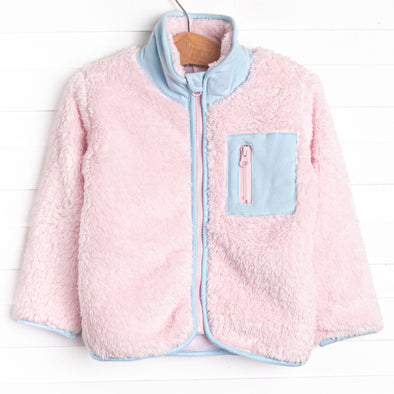 Fuzzy Zip-Up Jacket, Pink and Blue