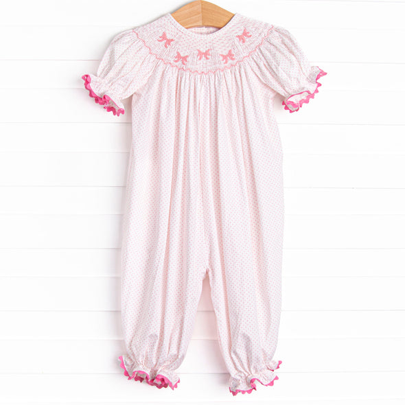 Bow Beauty Smocked Romper, Pink