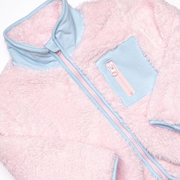 Fuzzy Zip-Up Jacket, Pink and Blue