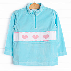 Three of Hearts Smocked Fleece Pullover, Blue