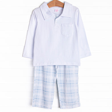 Properly Plaid Pant Set, Blue