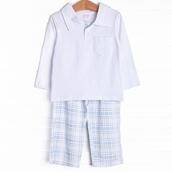 Properly Plaid Pant Set, Blue