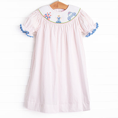 Fairytale Princess Smocked Bishop Dress, Pink Bitty Dot