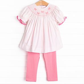 Bow Beauty Smocked Legging Set, Pink