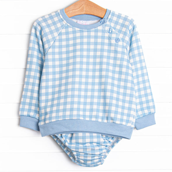 Chandler Check Sweatshirt Diaper Set, Blue