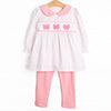 Three Bow Smocked Legging Set, Pink