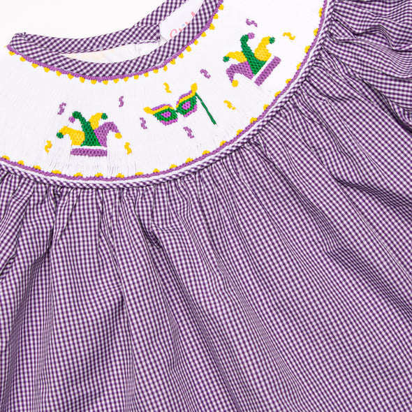 Mardi Gras Jester Smocked Bubble, Purple