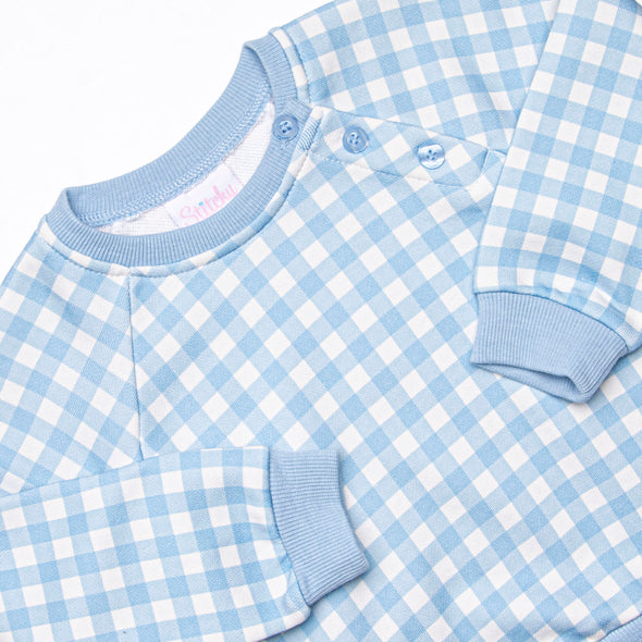 Chandler Check Sweatshirt Diaper Set, Blue