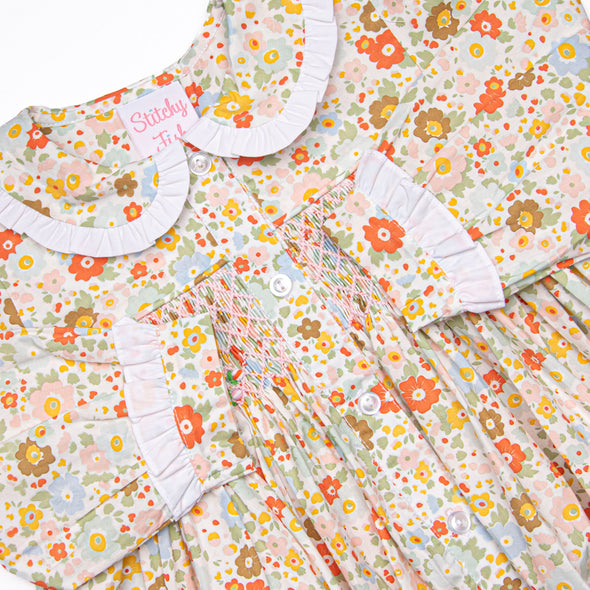 Bushel of Buds Smocked Bloomer Set, Orange