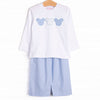 Little Mouse Trio Applique Pant Set, Blue Stripe