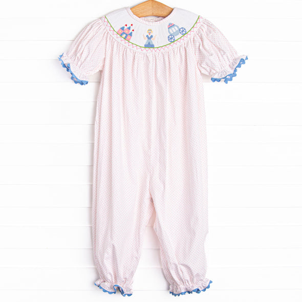 Fairytale Princess Smocked Romper, Pink Bitty Dot