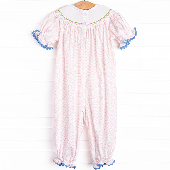 Fairytale Princess Smocked Romper, Pink Bitty Dot