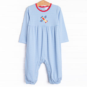 Propeller Pilot Applique Romper, Blue