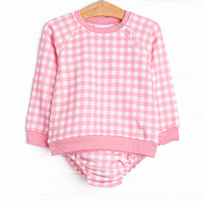 Charlee Check Sweatshirt Diaper Set, Pink