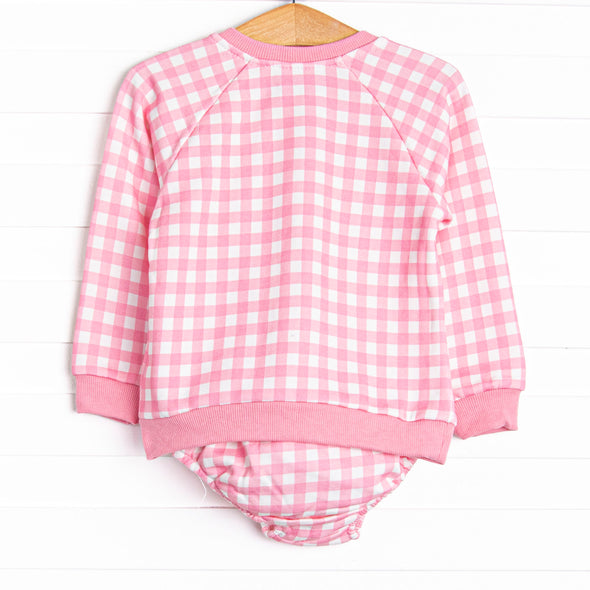 Charlee Check Sweatshirt Diaper Set, Pink