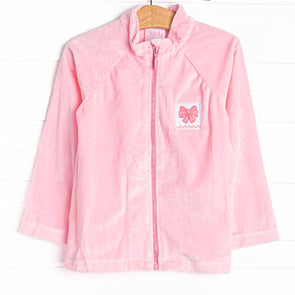 Bow Smocked Fleece Jacket, Pink