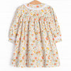 Bushel of Buds Smocked Dress, Orange