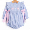 Little Mouse Trio Applique Long Sleeve Bubble, Blue Stripe