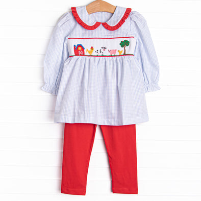 Back at the Farm Smocked Legging Set, Blue