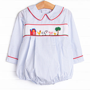 Back at the Farm Smocked Boy Bubble, Blue