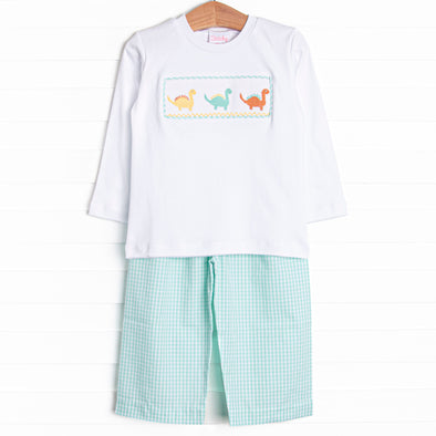 Day at the Museum Smocked Pant Set, Green