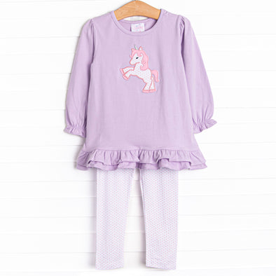 Pony Princess Applique Legging Set, Purple